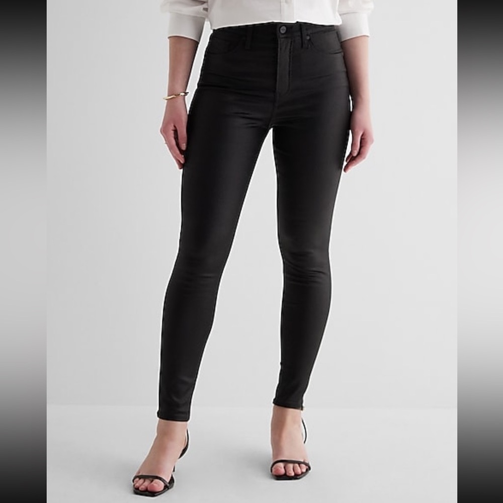 High Waisted Black Coated Skinny Jeans 4R New Unworn Express